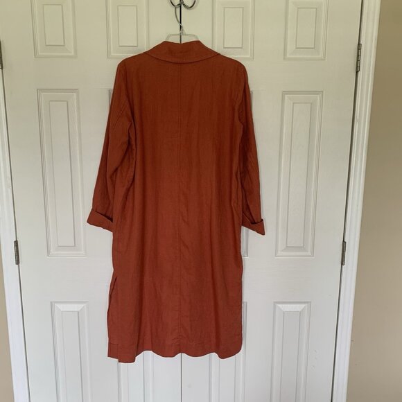 Eileen Fisher XS Rust Orange Duster Jacket Organic Cotton Open Front Long - Picture 6 of 9